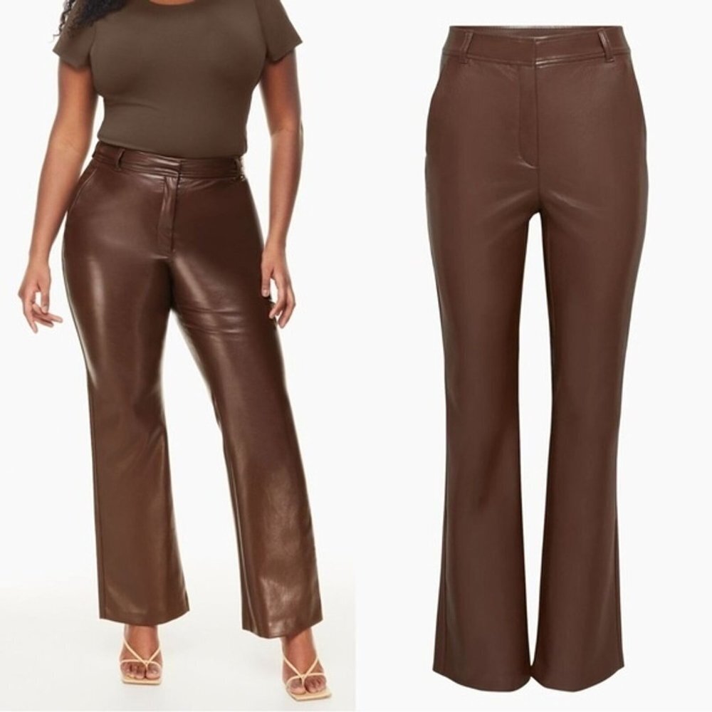 Aritiza Babaton Brown Leather Pants High Waisted Bootcut Vegan Coffee Bean 8